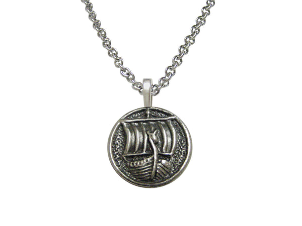 Round Viking Boat Pendant Necklace