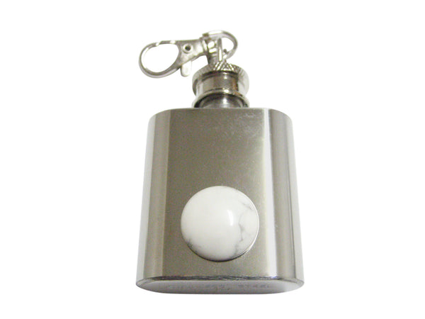 Round White Howlite Gemstone 1 Oz. Stainless Steel Key Chain Flask