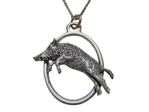 Running Boar Large Oval Pendant Necklace