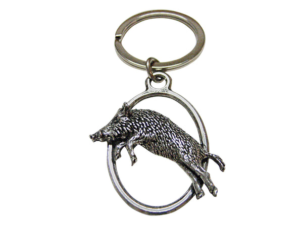 Running Boar Oval Key Chain