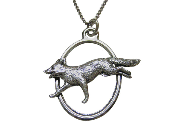 Running Fox Large Oval Pendant Necklace