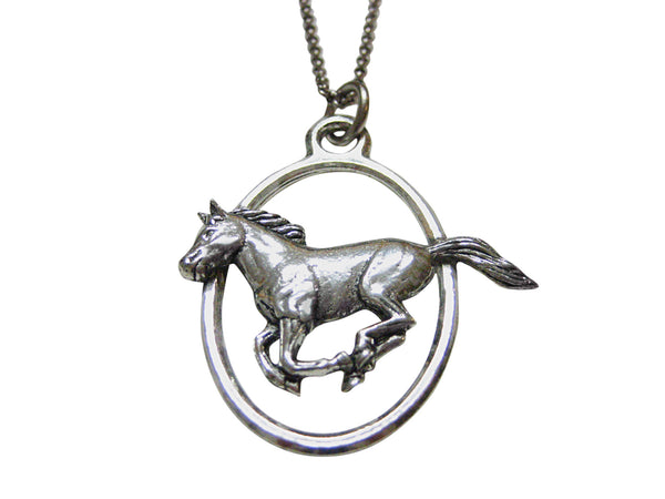 Running Horse Large Oval Pendant Necklace