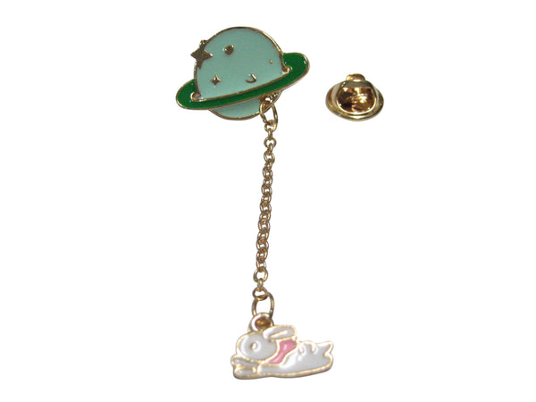 Saturn Planet with Chained Happy Rabbit Lapel Pin