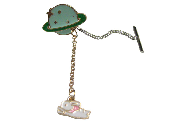 Saturn Planet with Chained Happy Rabbit Tie Tack