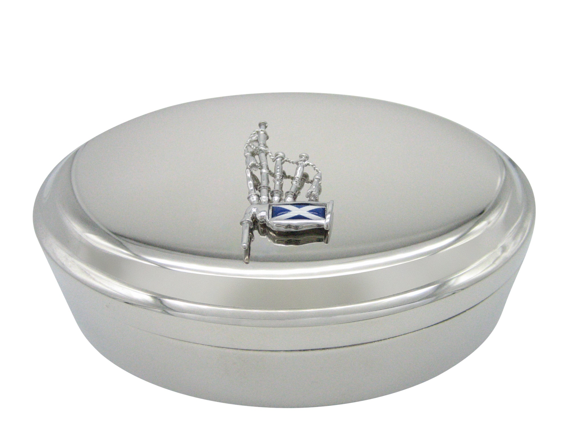 Scotland Flag Scottish Bag Pipes Music Instrument Pendant Oval Trinket Jewelry Box