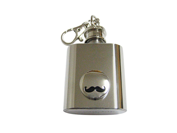 Shiny Circular Hipster Mustache 1 Oz. Stainless Steel Key Chain Flask