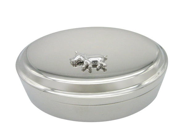 Shiny Silver Toned Rhino Pendant Oval Trinket Jewelry Box