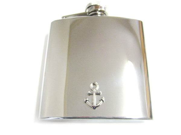 6 Oz. Stainless Steel Flask with Nautical Ship Anchor Pendant
