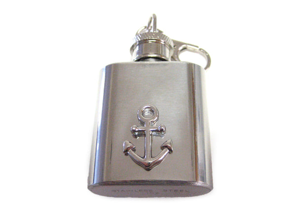 1 Oz. Stainless Steel Key Chain Flask with Nautical Ship Anchor Pendant