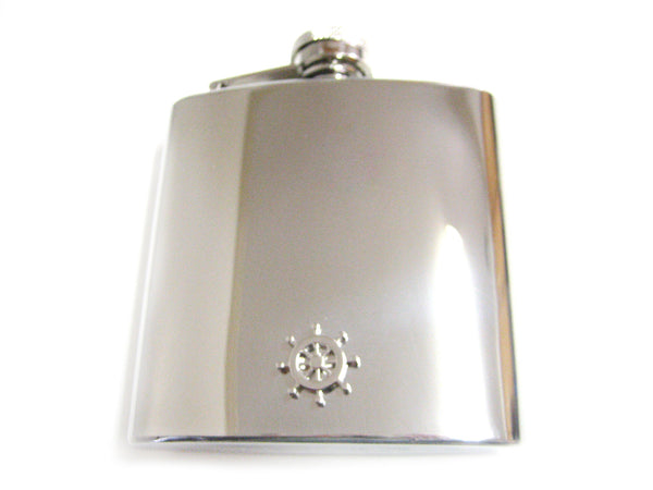 6 Oz. Stainless Steel Flask with Nautical Ship Helm Pendant