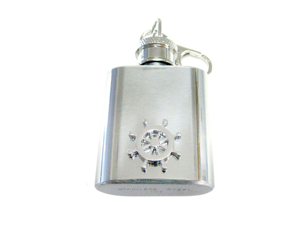 1 Oz. Stainless Steel Key Chain Flask with Nautical Helm Pendant