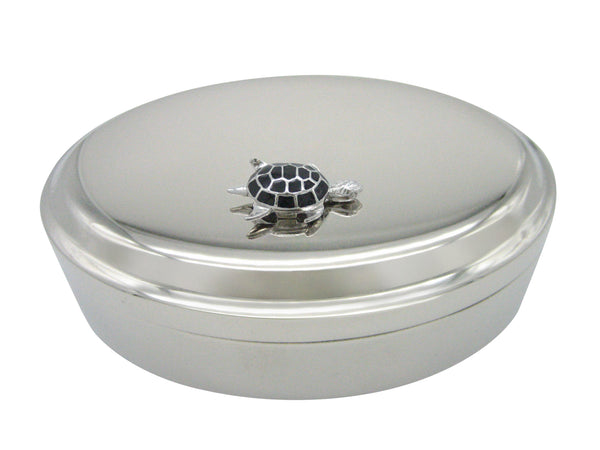 Side Facing Black Turtle Tortoise Pendant Oval Trinket Jewelry Box