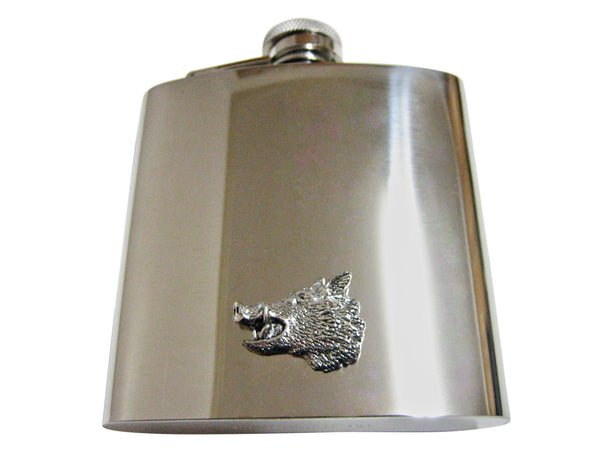 Side Facing Boar Head 6 Oz. Stainless Steel Flask
