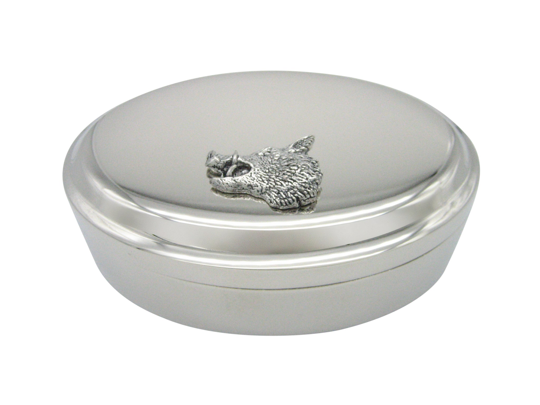 Side Facing Boar Oval Trinket Jewelry Box