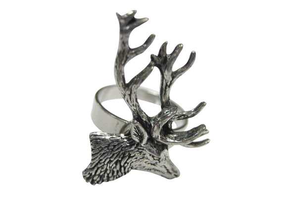 Side Facing Stag Deer Head Adjustable Size Fashion Ring