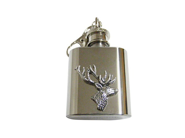 Side Facing Stag Deer Head 1 Oz. Stainless Steel Key Chain Flask