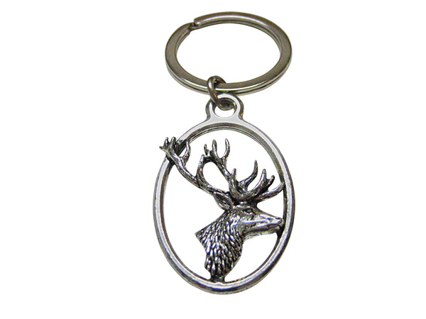 Side Facing Stag Deer Head Oval Key Chain