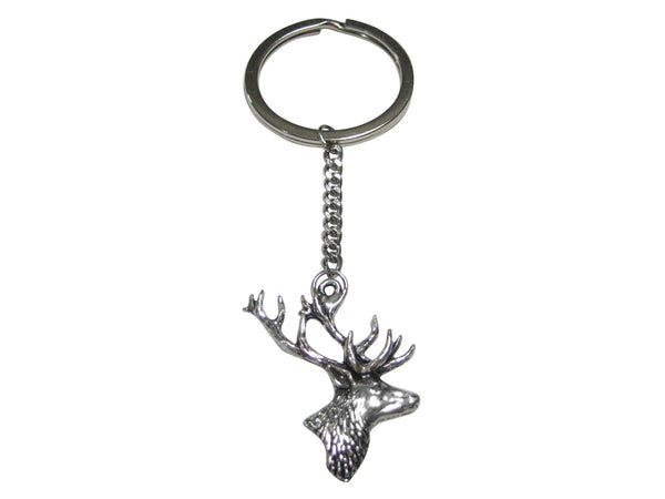 Side Facing Stag Deer Head Pendant Keychain