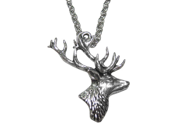 Side Facing Stag Deer Head Pendant Necklace
