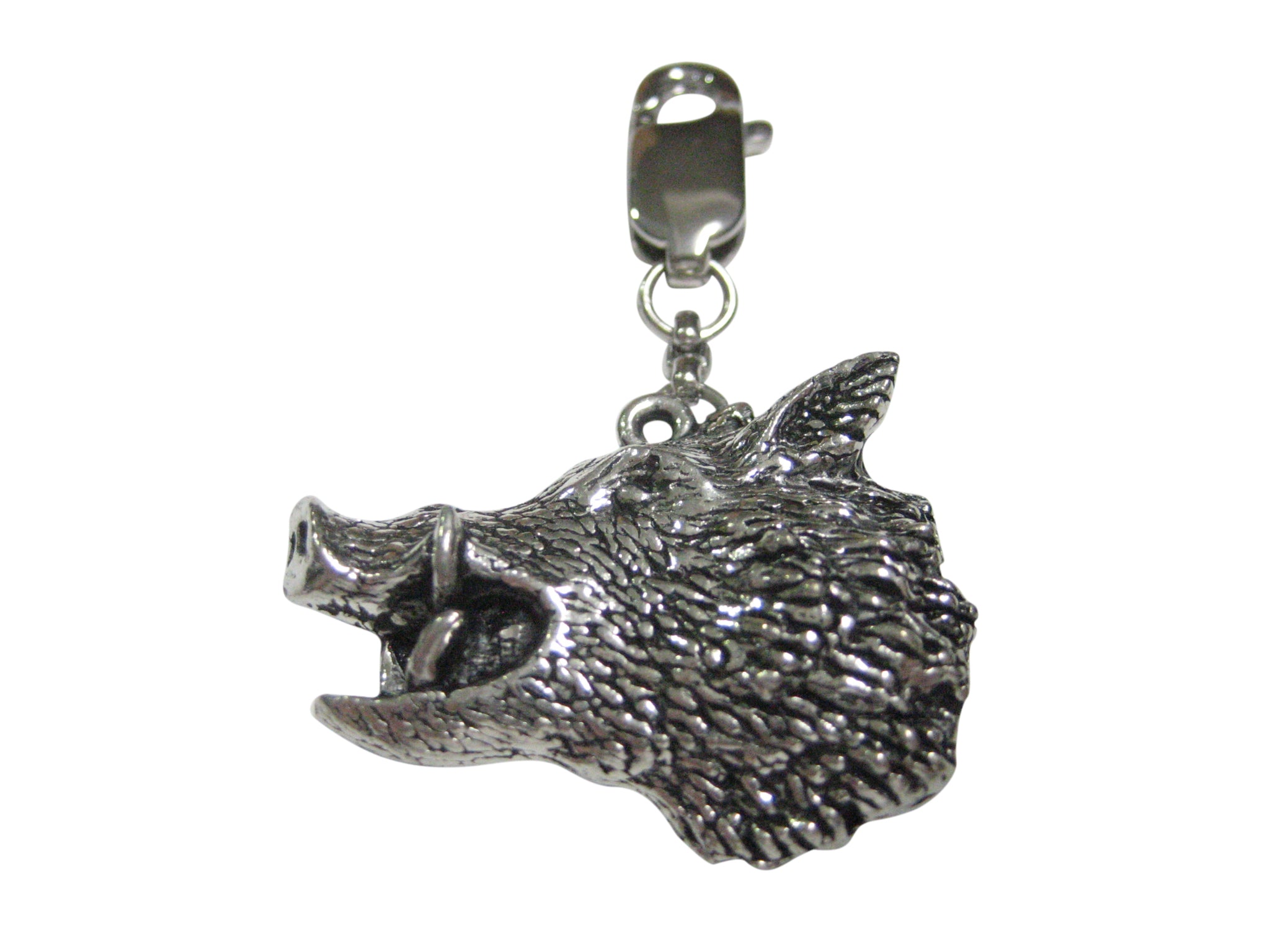 Side Facing Wild Boar Razorback Hog Head Pendant Zipper Pull Charm