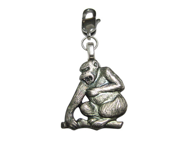 Silver Toned Angry Monkey Pendant Zipper Pull Charm