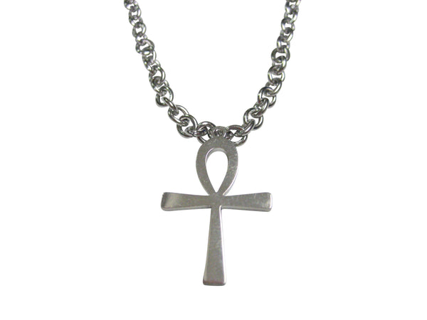 Silver Toned Ankh Cross Pendant Necklace