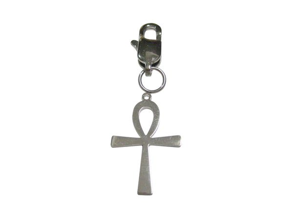 Silver Toned Ankh Cross Pendant Zipper Pull Charm