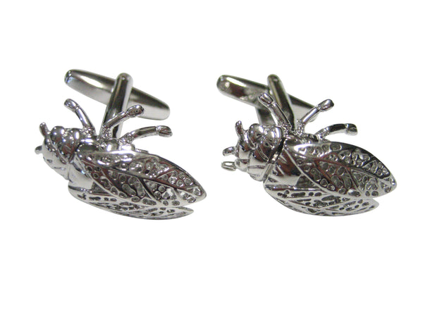 Silver Toned Cicada Insect Bug Cufflinks