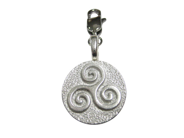Silver Toned Circular Celtic Triple Tiskelion Spiral Pendant Zipper Pull Charm