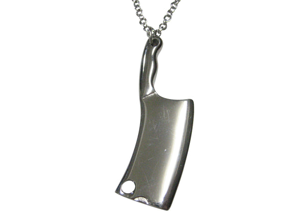Silver Toned Cleaver Knife Pendant Necklace