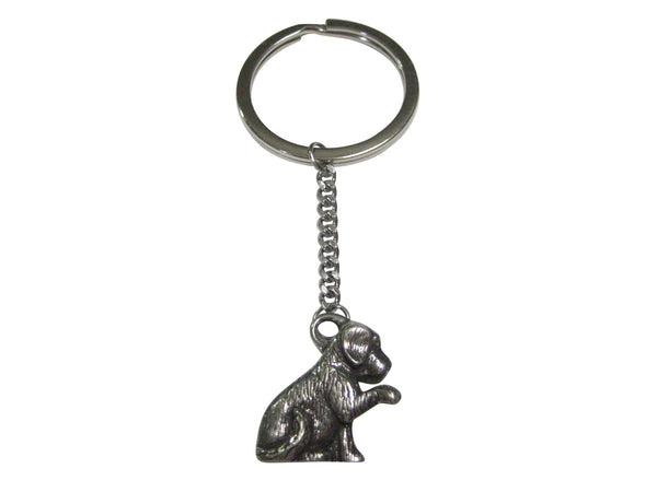 Silver Toned Dog With Paw Pendant Keychain