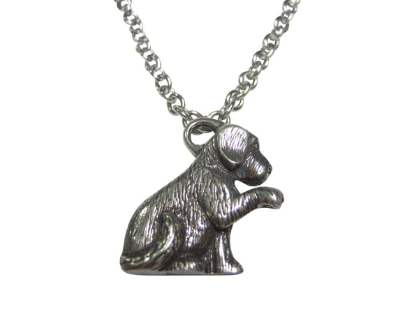Silver Toned Dog With Paw Pendant Necklace