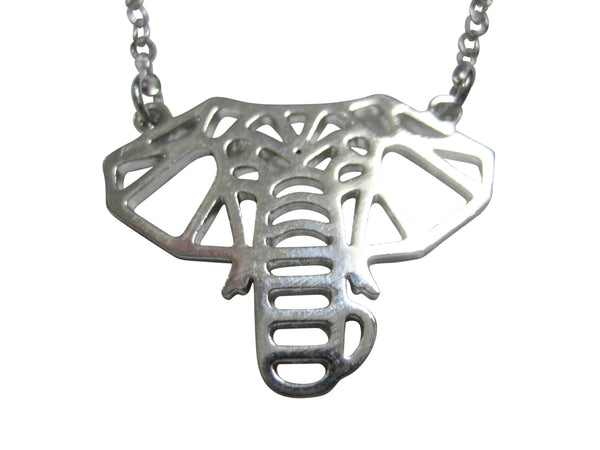 Silver Toned Elephant Head Outline Pendant Necklace