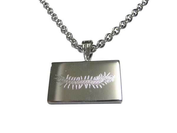 Silver Toned Etched Centipede Bug Insect Pendant Necklace