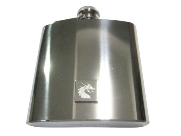 Silver Toned Etched Dragon Head 6oz Flask