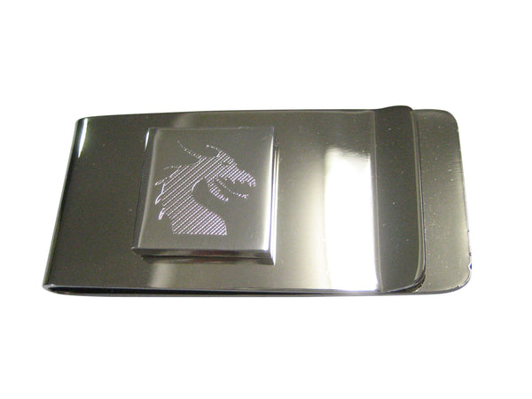 Silver Toned Etched Dragon Head Money Clip