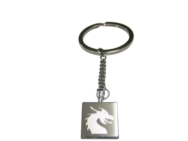 Silver Toned Etched Dragon Head Pendant Keychain