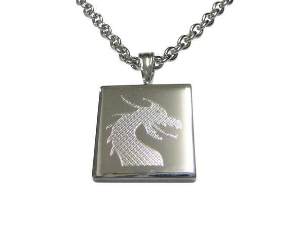 Silver Toned Etched Dragon Head Pendant Necklace