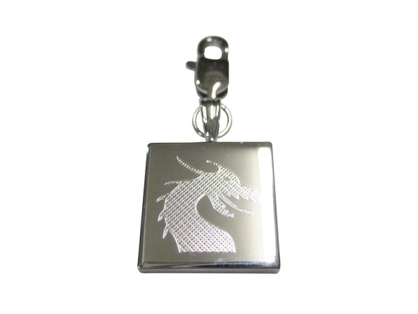 Silver Toned Etched Dragon Head Pendant Zipper Pull Charm