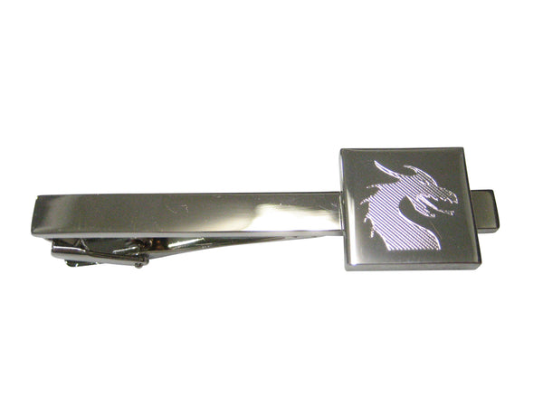 Silver Toned Etched Dragon Head Tie Clip