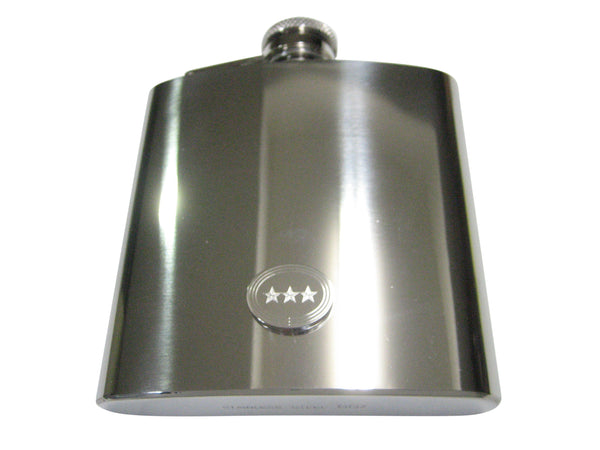 Silver Toned Etched Oval 3 Stars 6oz Flask
