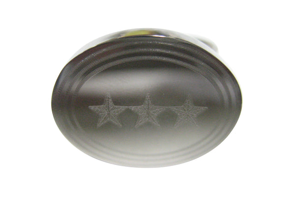 Silver Toned Etched Oval 3 Stars Adjustable Size Fashion Ring