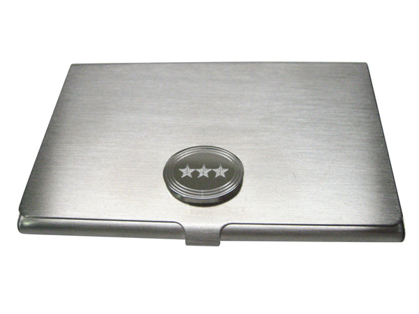 Silver Toned Etched Oval 3 Stars Business Card Holder