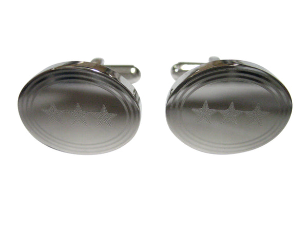 Silver Toned Etched Oval 3 Stars Cufflinks
