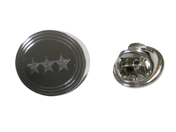 Silver Toned Etched Oval 3 Stars Lapel Pin