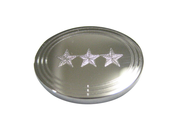 Silver Toned Etched Oval 3 Stars Magnet