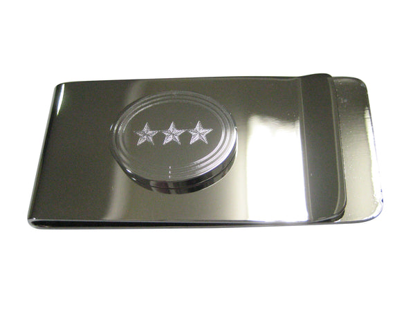Silver Toned Etched Oval 3 Stars Money Clip