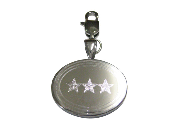 Silver Toned Etched Oval 3 Stars Pendant Zipper Pull Charm