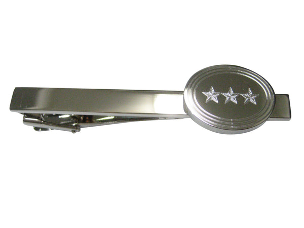 Silver Toned Etched Oval 3 Stars Tie Clip