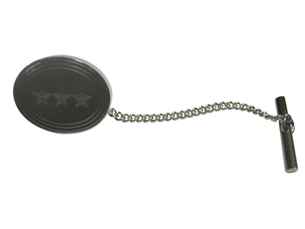 Silver Toned Etched Oval 3 Stars Tie Tack